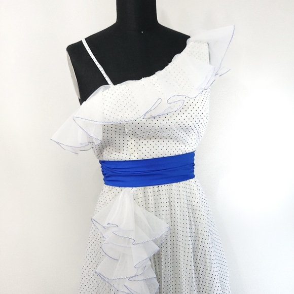 Vintage Bridgerton Maxamilist Swiss Dot Assymetric Ruffle Maxi Dress - Picture 2 of 14